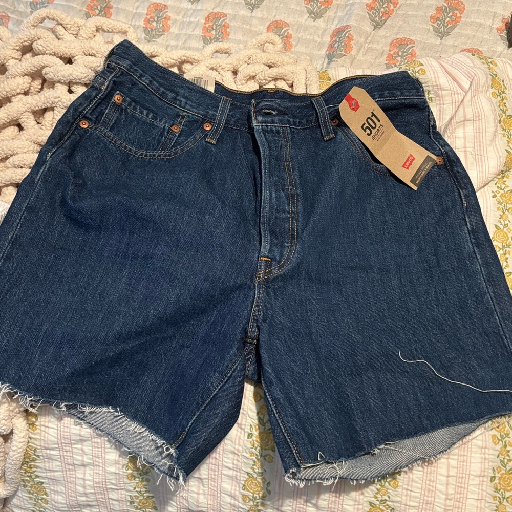 Levi's Dark Blue 501 mid thigh  Denim Shorts